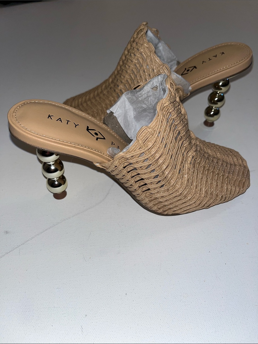 Katy Perry Shoes womens 5.5 Beed Zig Zag Mule Biscotti